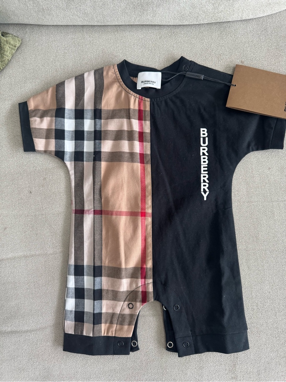 Burberry Black and Beige Half-Check Baby One-Piece